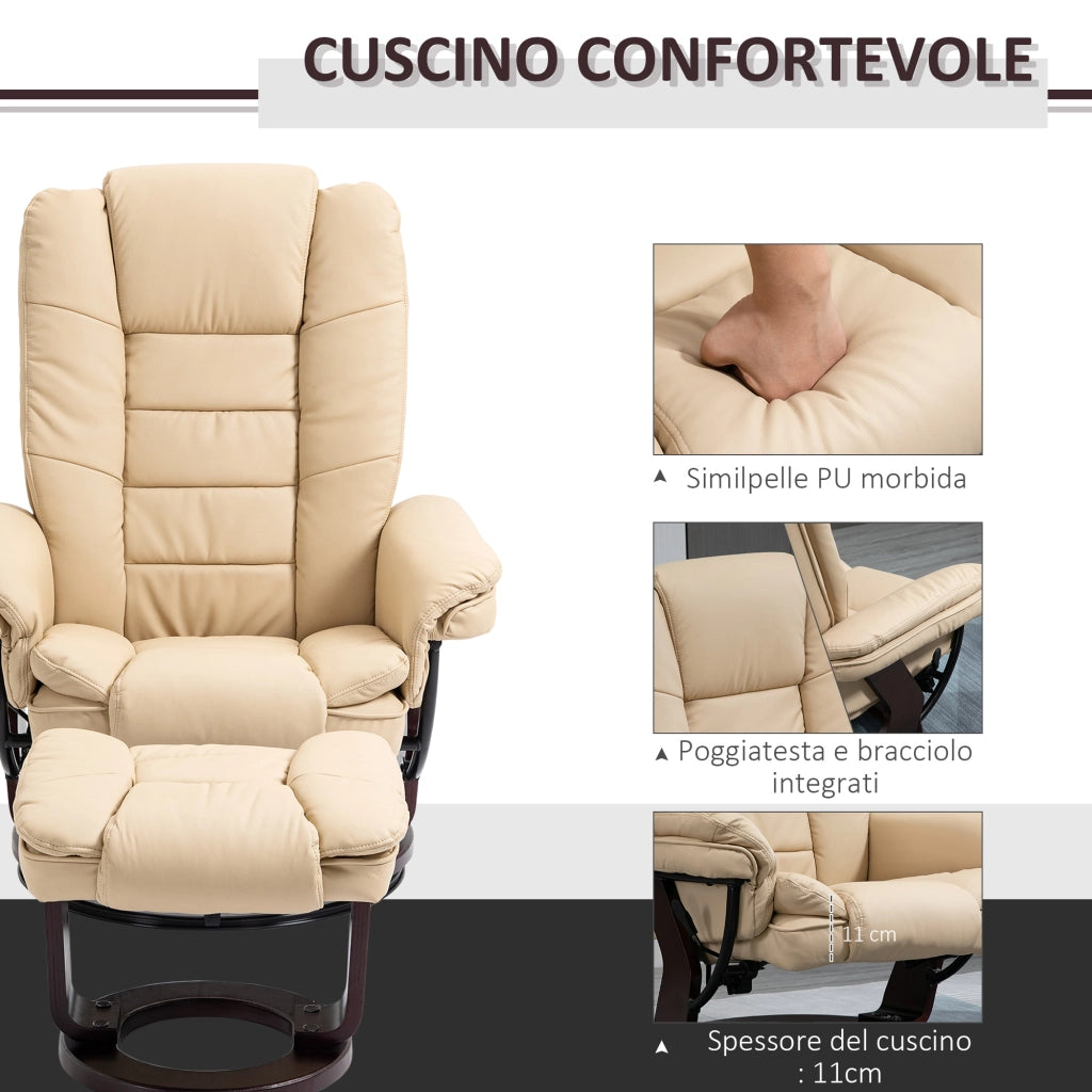 Set Poltrona Relax e Pouf Poggiapiedi, Girevole a 360¡ã e Reclinabile, Similpelle PU