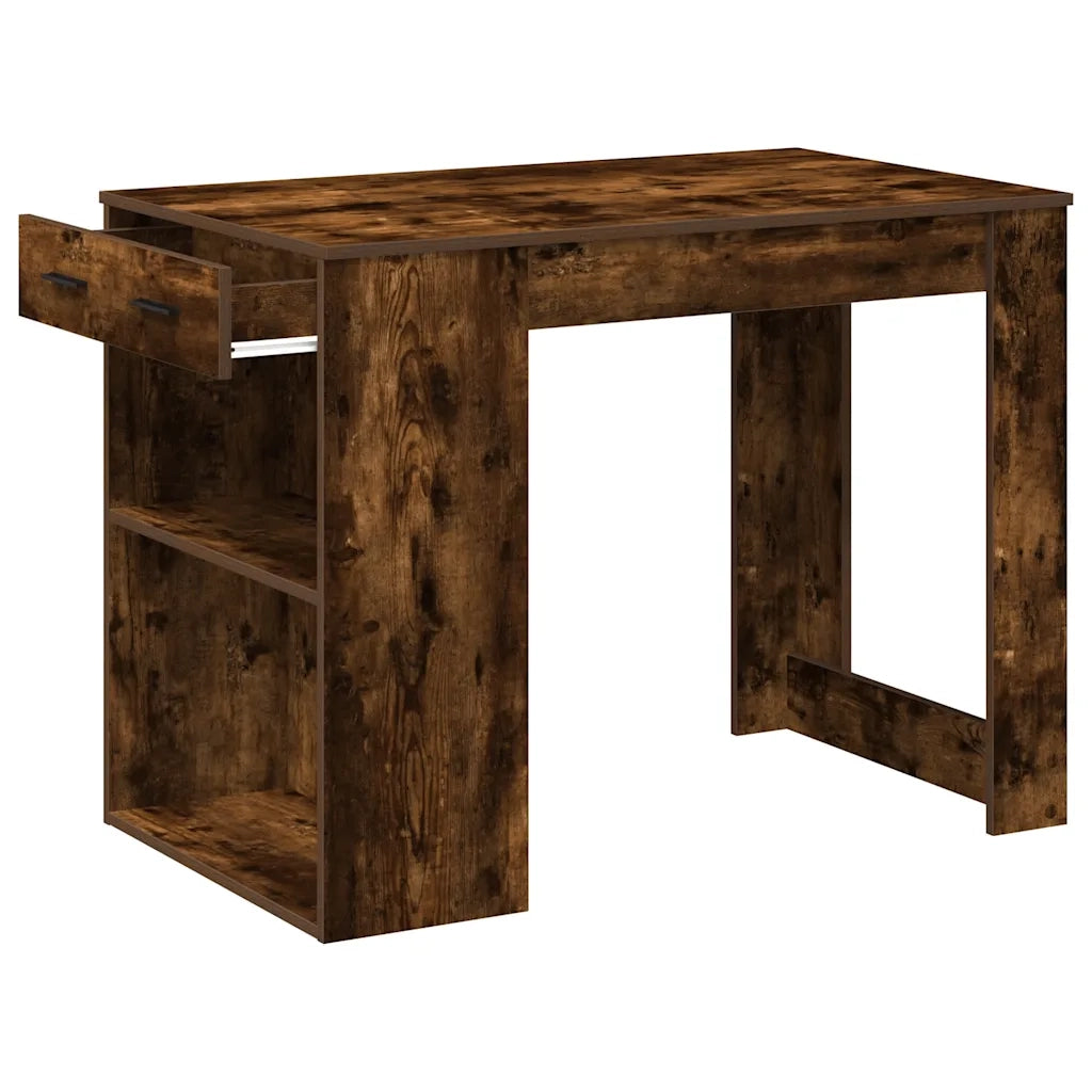 Scrivania con Cassetto e Ripiano Rovere Fumo Legno Multistrato 858690