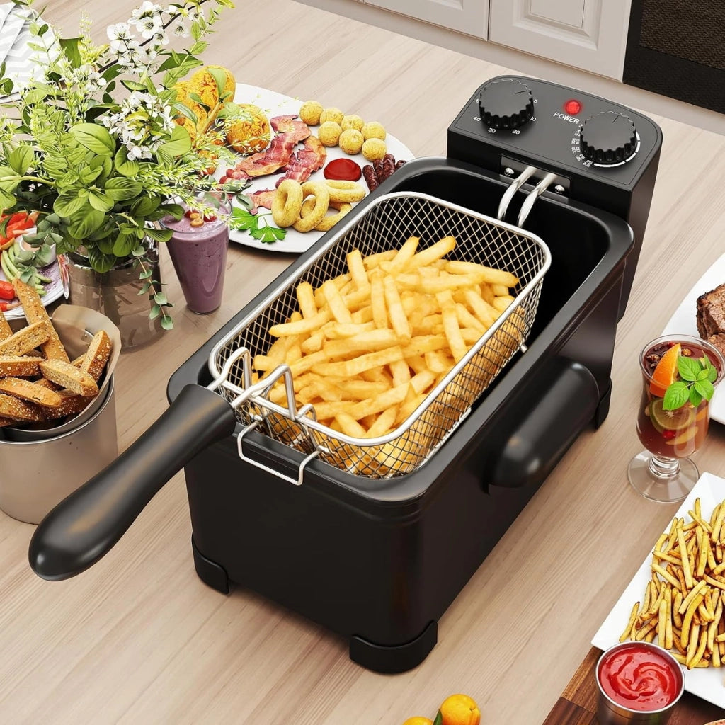 Friggitrice ad Olio 3 L, 1700W Friggitrice Elettrica Professionale con Cestello Estraibile, Coperchio con Finestra, Timer e Termostato Regolabile 149-190°C
