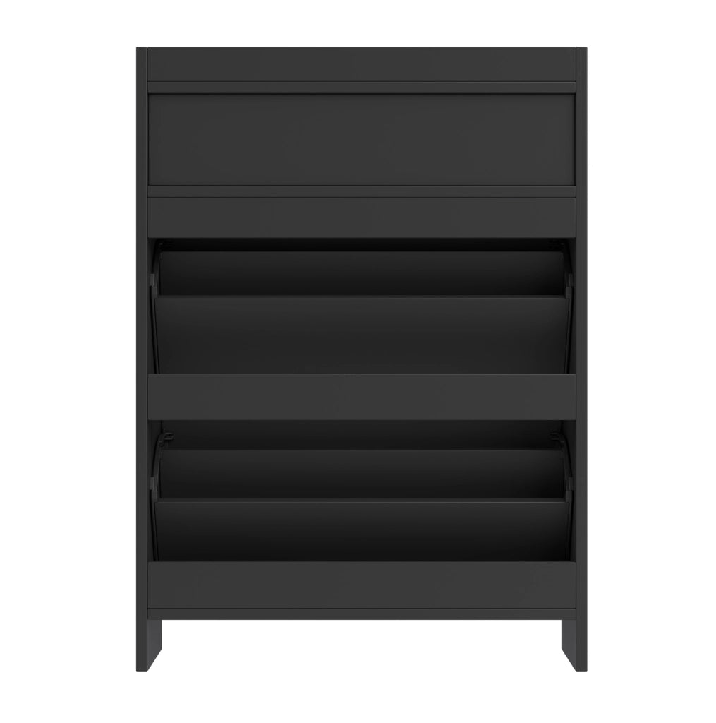 Scarpiera a ribalta 75x24x108，5 cm nera， ingresso， 2 cassetti