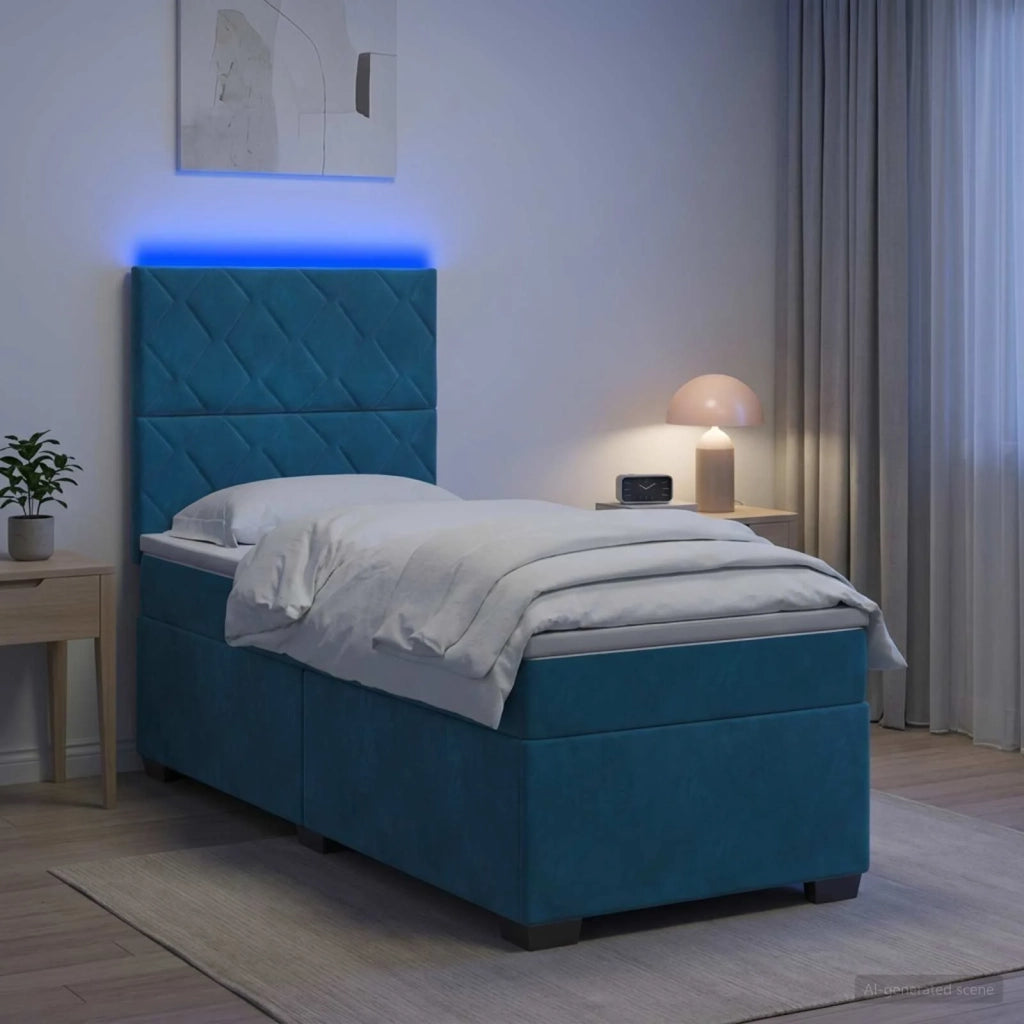 Letto box spring con materasso Blu 80 x 200 cm Velluto 3455004