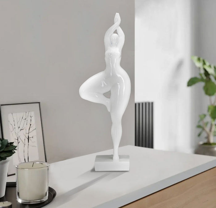 Statua Donnina Yoga 16x45,8x9 cm in Poliresina Bianco