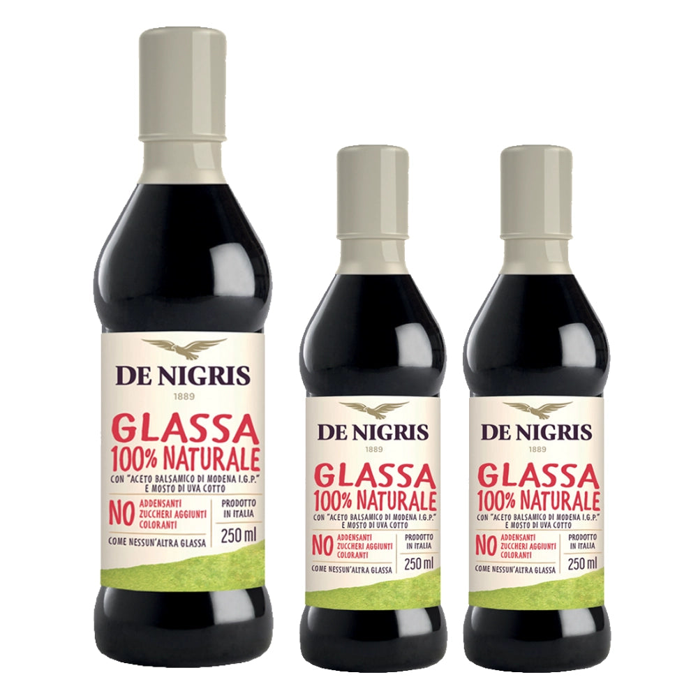 De nigris glassa naturale di aceto balsamico di modena igp e mosto d'uva 3 pezzi