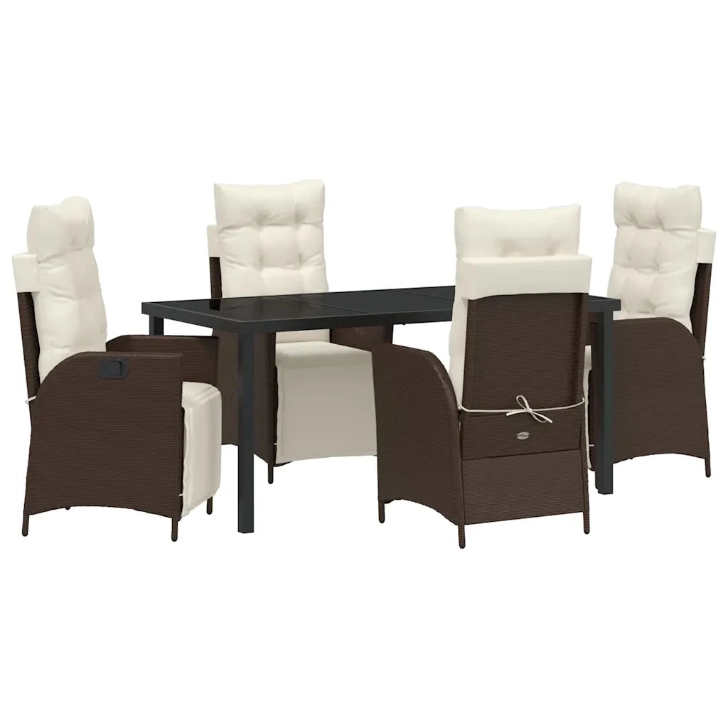 Set da Pranzo per Giardino con cuscino 5 pcs Marrone polyrattan 3380543