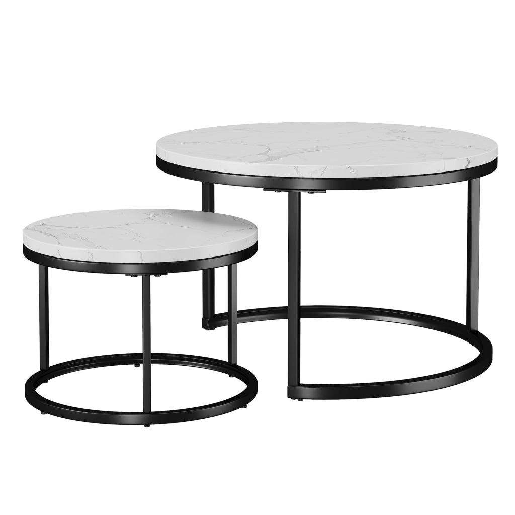 Set di 2 pezzi, 70x70x45 cm, in bianco e nero, realizzati in MDF con struttura in metallo.