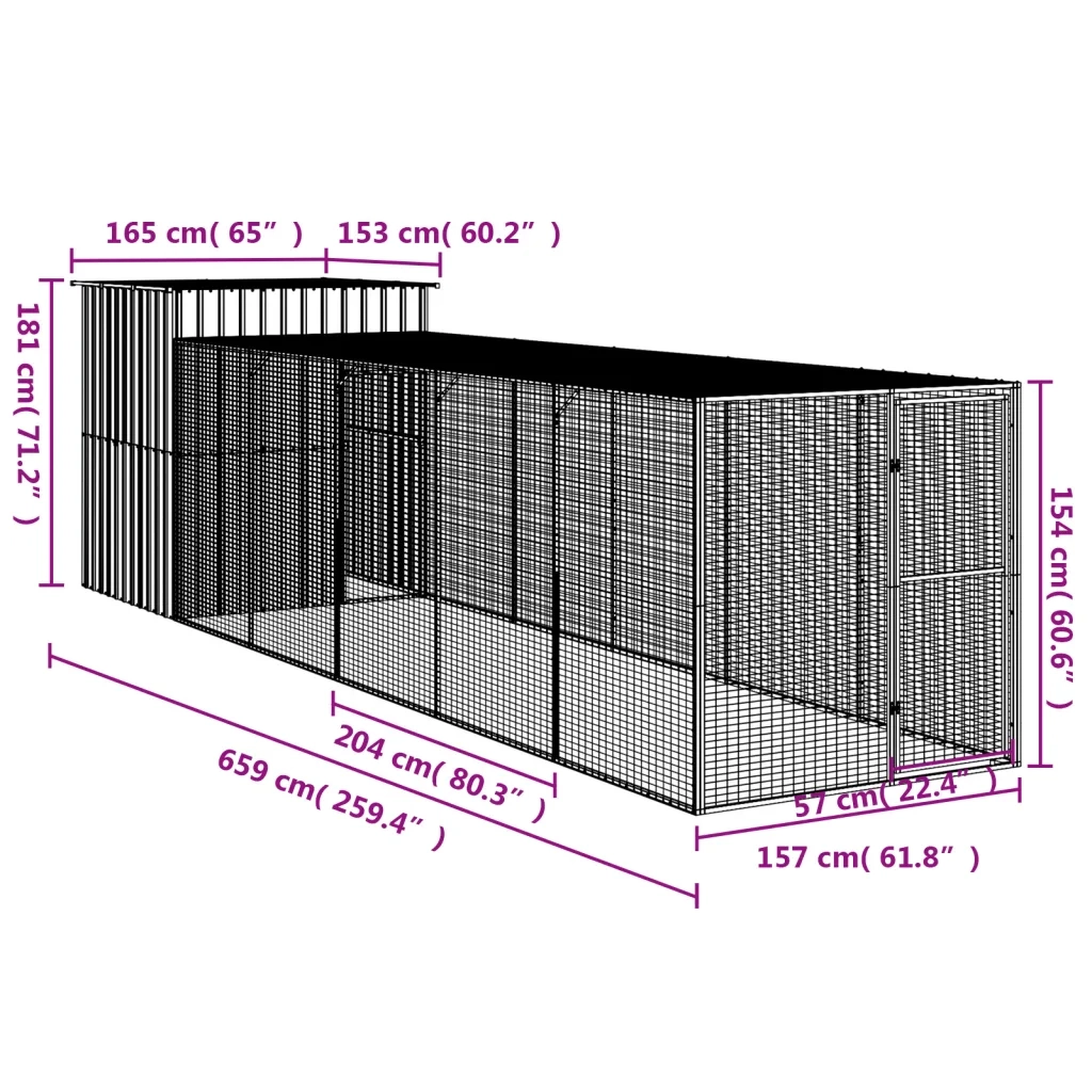 Pollaio con Area Corsa Antracite 165x659x181 cm Acciaio Zincato 3189110