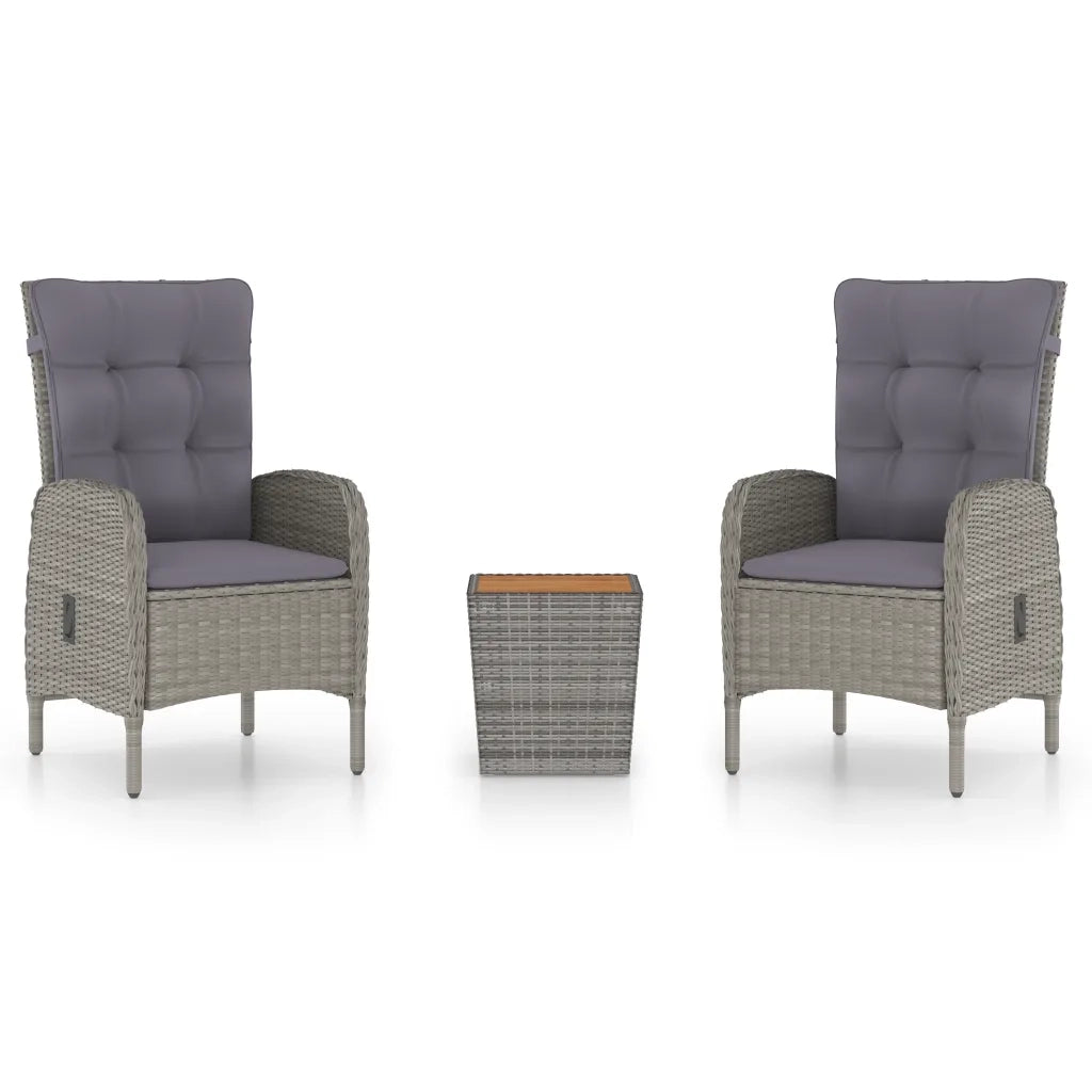 Set da Bistrot 3 pz | Set Salotto da Giardino in Polyrattan e Legno Acacia Grigio