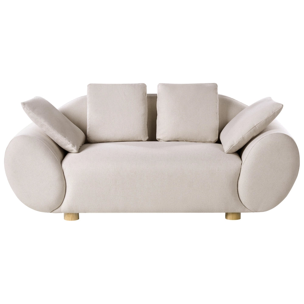 Set da salotto imbottito con gambe in legno di gomma schienale imbottito in tessuto intrecciato beige chiaro stile moderno e minimalista