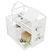 Letto a Castello 90x200 cm; Contenitore; Cassetti e Ripiani; in Legno e MDF; Bianco