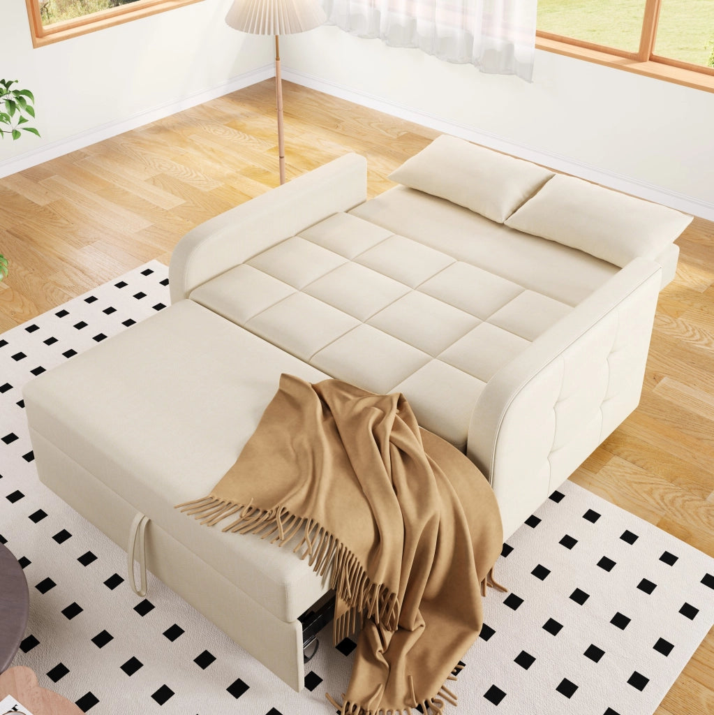 Divano letto pieghevole convertibile 127x180 cm in tessuto beige con schienale regolabile