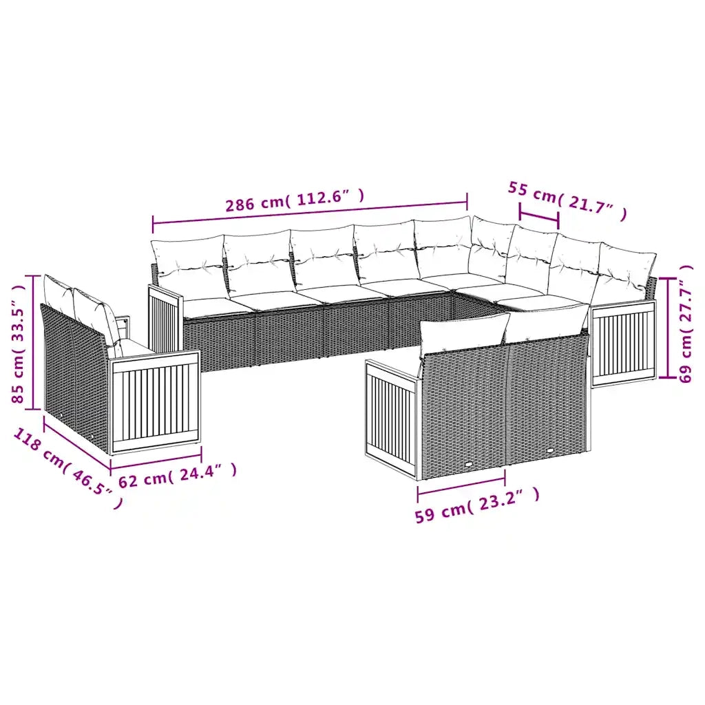 Set Divani da Giardino 12 pz con Cuscini Grigio in Polyrattan 3228196