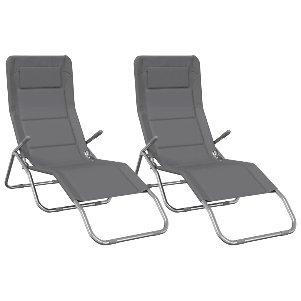 Lettini 2 pz Grigi Textilene e Acciaio Verniciato a Polverecod mxl 105834