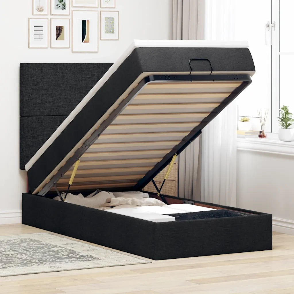 vidaXL Struttura Letto Pouf con Materasso Nero 90x190 cm in Tessuto
