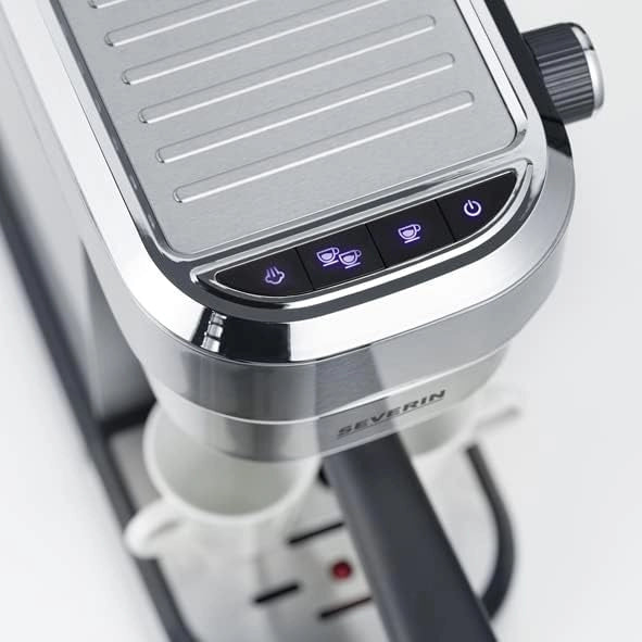 Severin ka 5994 macchina espresso espresa, per 1 o 2 tazze, adatta per cialde ese e caffè macinato, pronta in 40 secondi, pressione 15 bar, 1350 w, acciaio inox, argento/nero