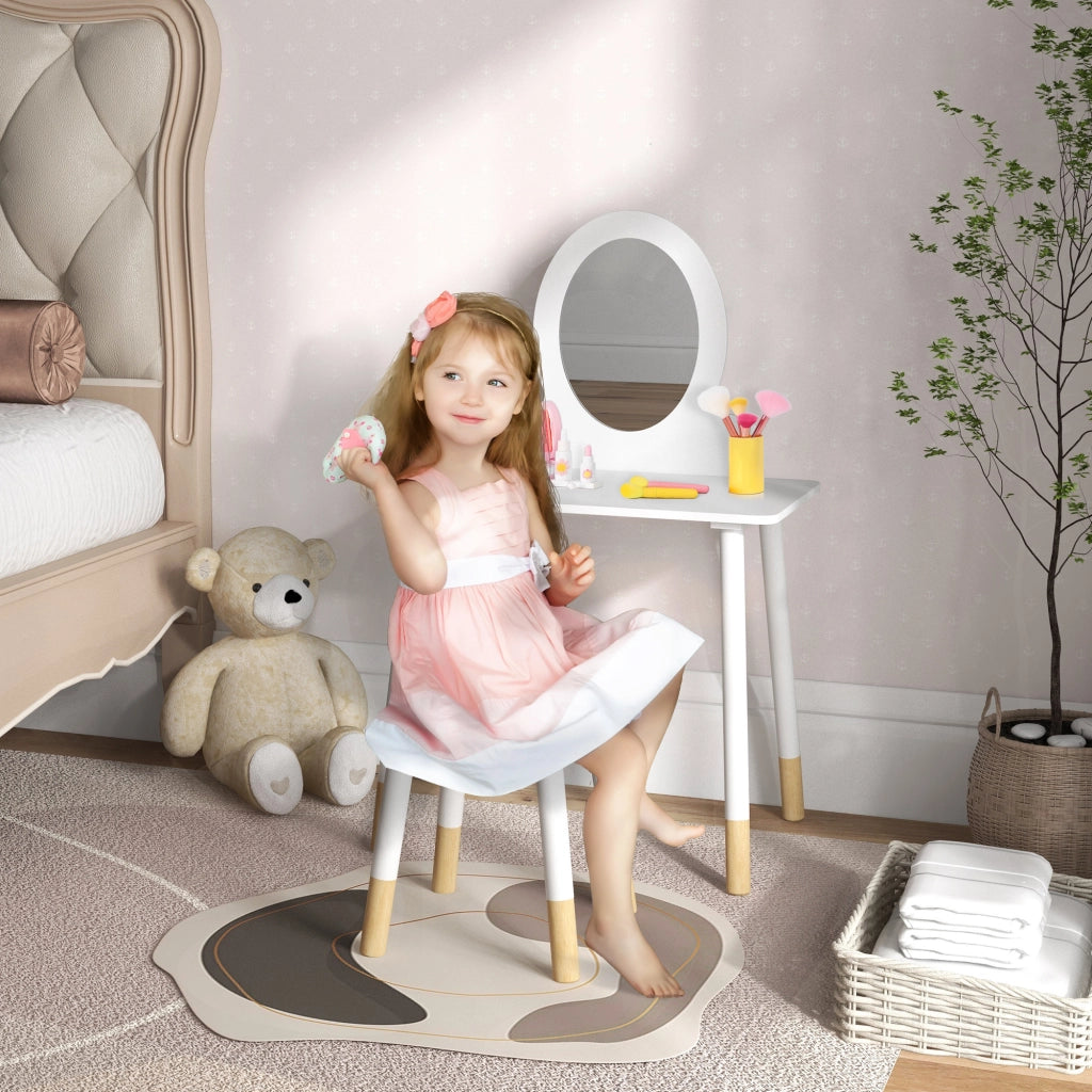 Tocador per bambini con specchio e sgabello ¨C zephmum ¨C Bianco