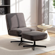 Poltrona girevole con pouf, relax con rivestimento effetto lino, grigio scuro