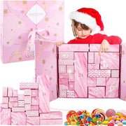 Set di calendario dell'Avvento per la DIY, 24 regali di Natale, calendario dell'Avvento riutilizzabile, decorazioni per calendario dell'Avvento, calendario dell'Avvento a forma di albero di Natale (rosa)
