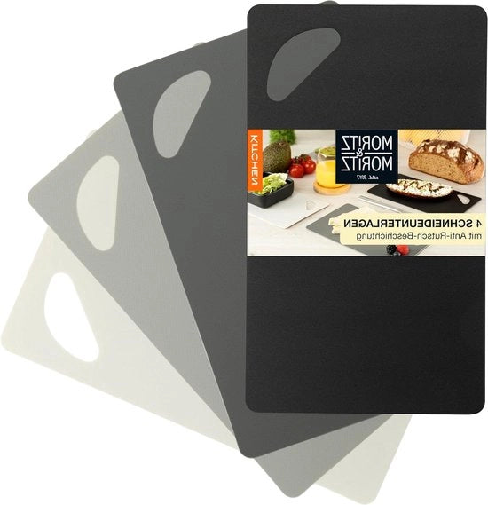 Set di taglieri flessibili sottili da 4 - 25 x 145 cm - tagliere da colazione - taglio sicuro - tonalità grigie Set di taglieri flessibili sottili