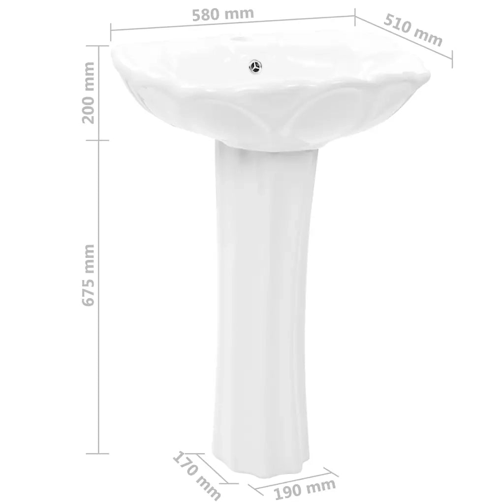 Lavandino a Colonna in Ceramica Bianca 580x510x200 mm 143005