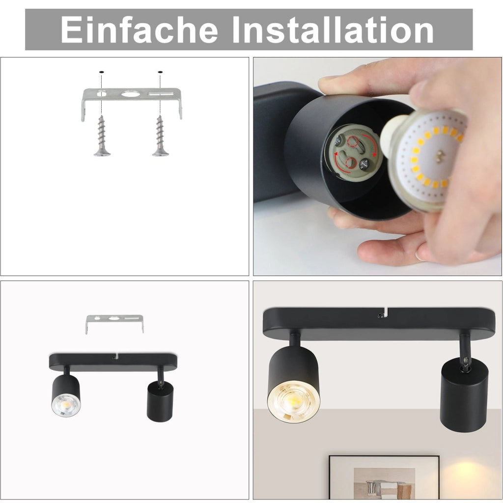 ZMH Faretto da soffitto neri 2 luci GU10 metallo rotanti 350° per soggiorno corridoio scala cucina senza lampadina