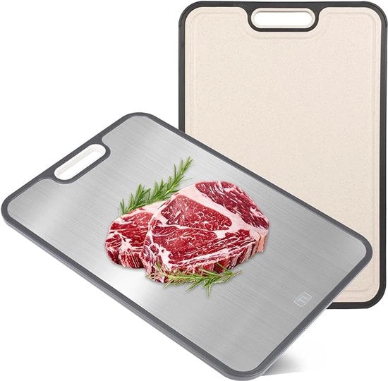Piatto per tagliere in acciaio inossidabile 100% con fibre di grano, doppio, senza microplastiche, per una maggiore igiene, con funzione di raschiatura, compatibile con lavastoviglie, antiscivolo.