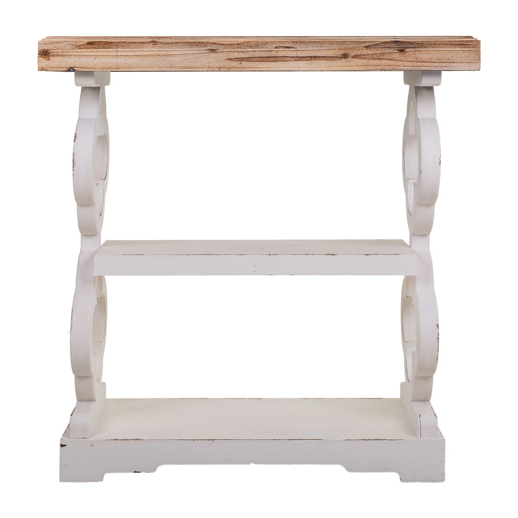 Mobile da ingresso in legno bianco intagliato 80x36x83h