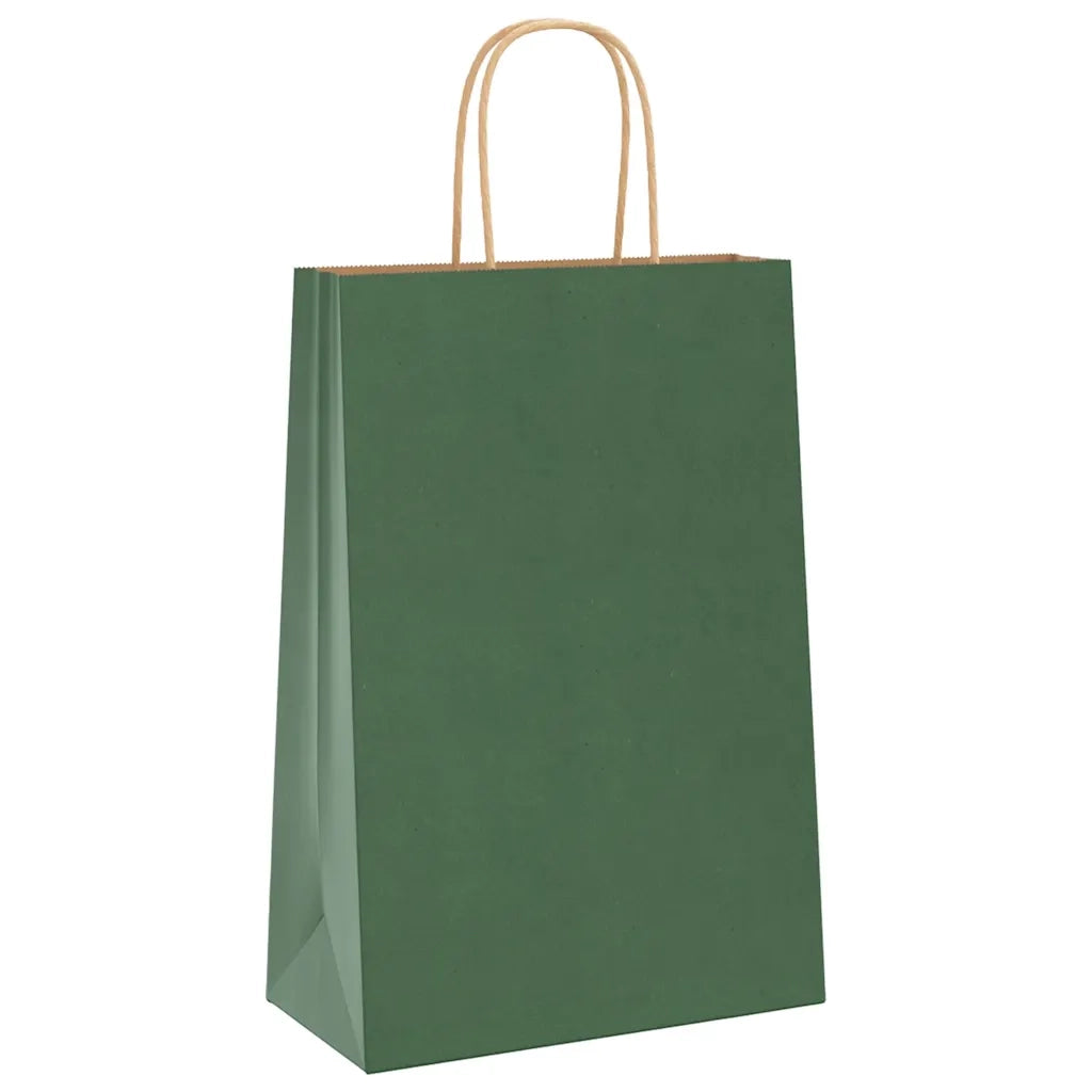 vidaXL Sacchetti di Carta 250 pz con Manici Verdi 21x11x31 cm