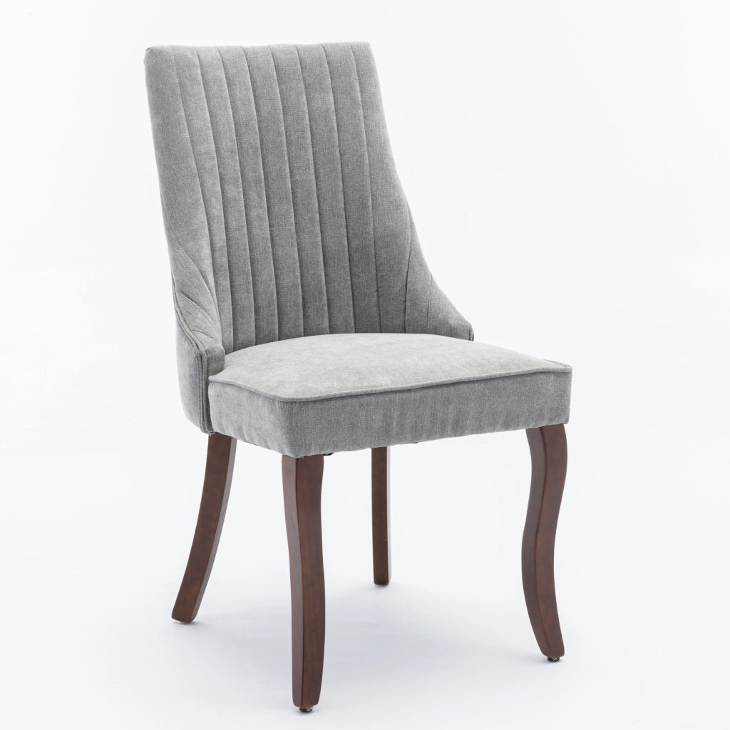Sedie da Pranzo Imbottite in Tessuto ¨C MINIMAL ¨C Set 2 Pezzi, Grigio, Gambe in Legno Massello