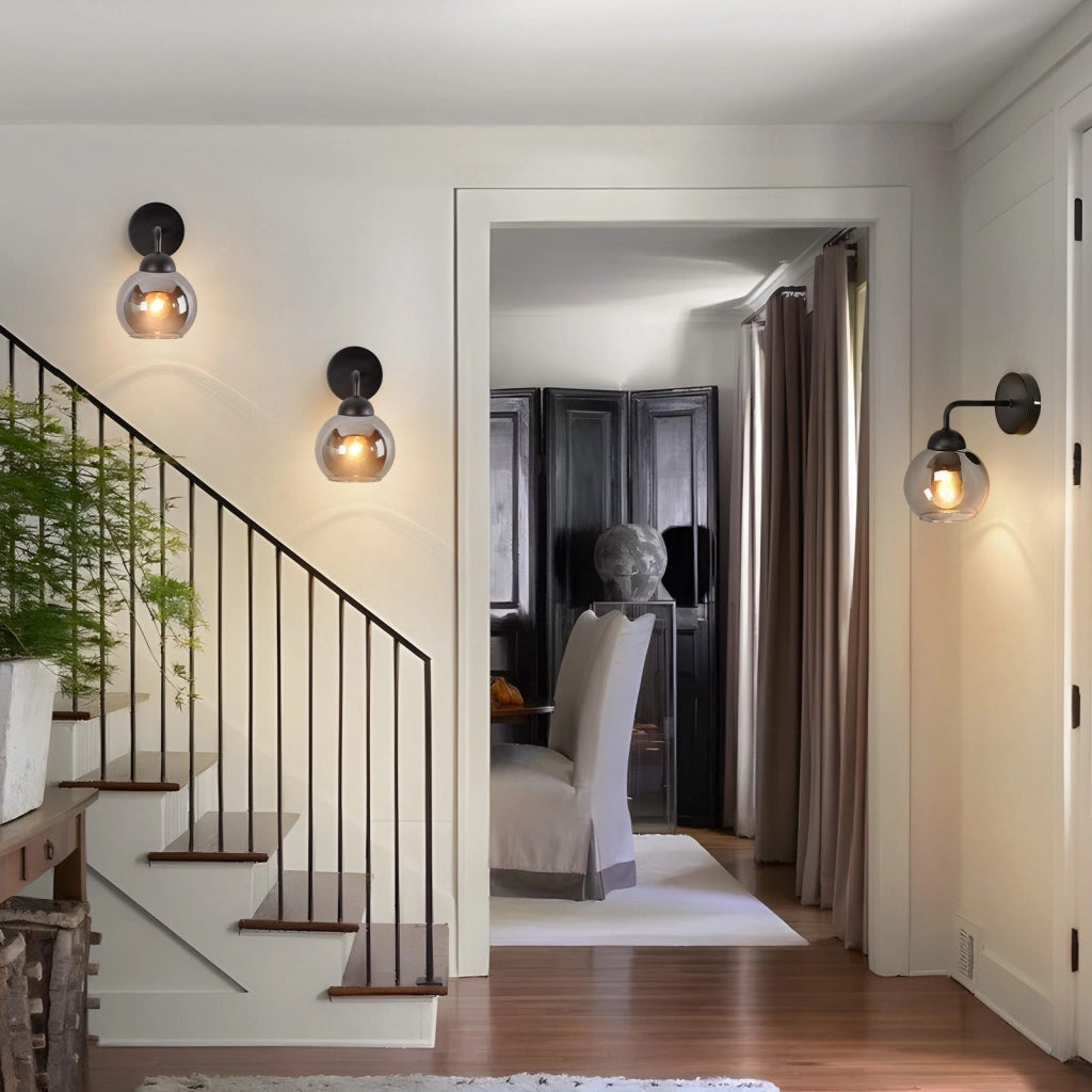 ZMH Lampada da parete vintage da interno E27 illuminazione da parete retrò per camera da letto in vetro nero