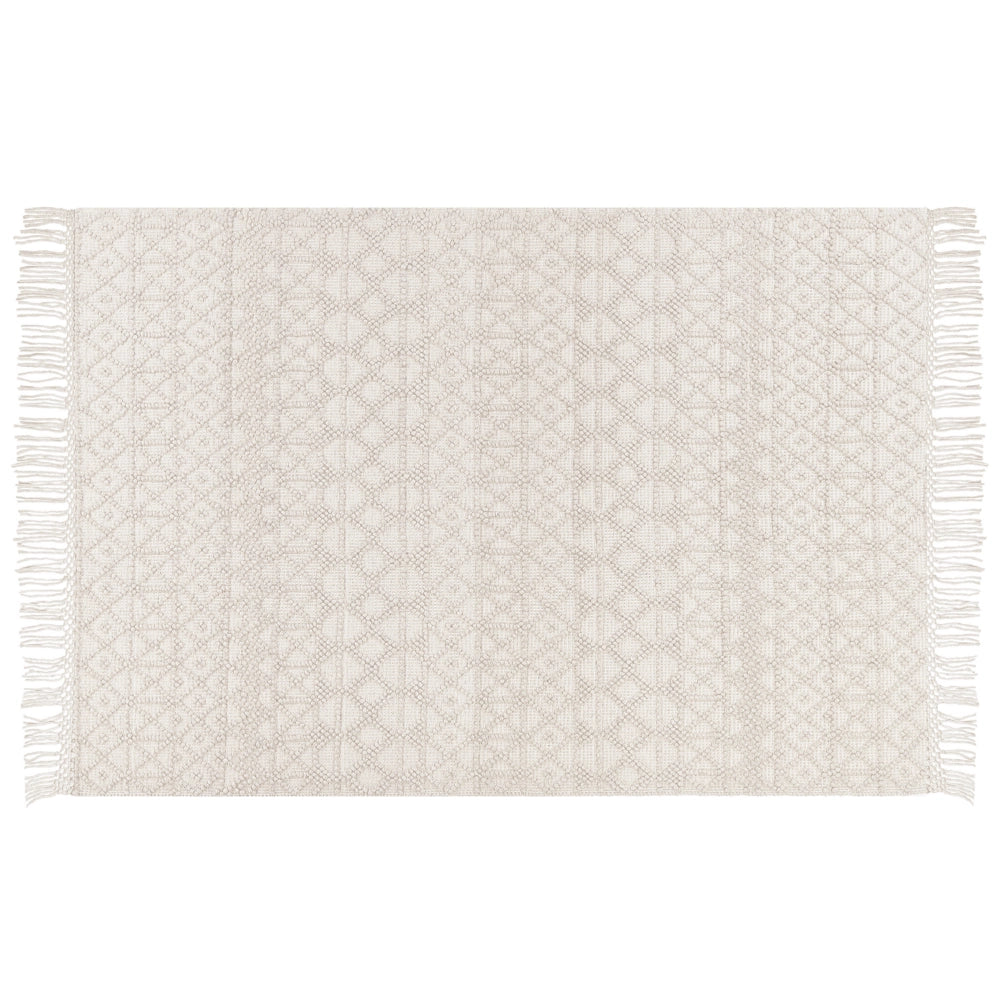 Tappeto in lana poliestere beige chiaro 200 x 300 cm Motivo geometrico Nappe Boho Moderno 