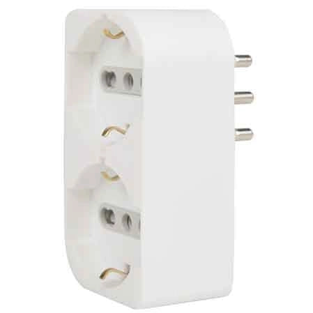 ADATTATORE SCHUKO DOPPIO SALVASPAZIO 16A 2P+T - presa 16A 2P+T - Col. Bianco - ELECTRALINE