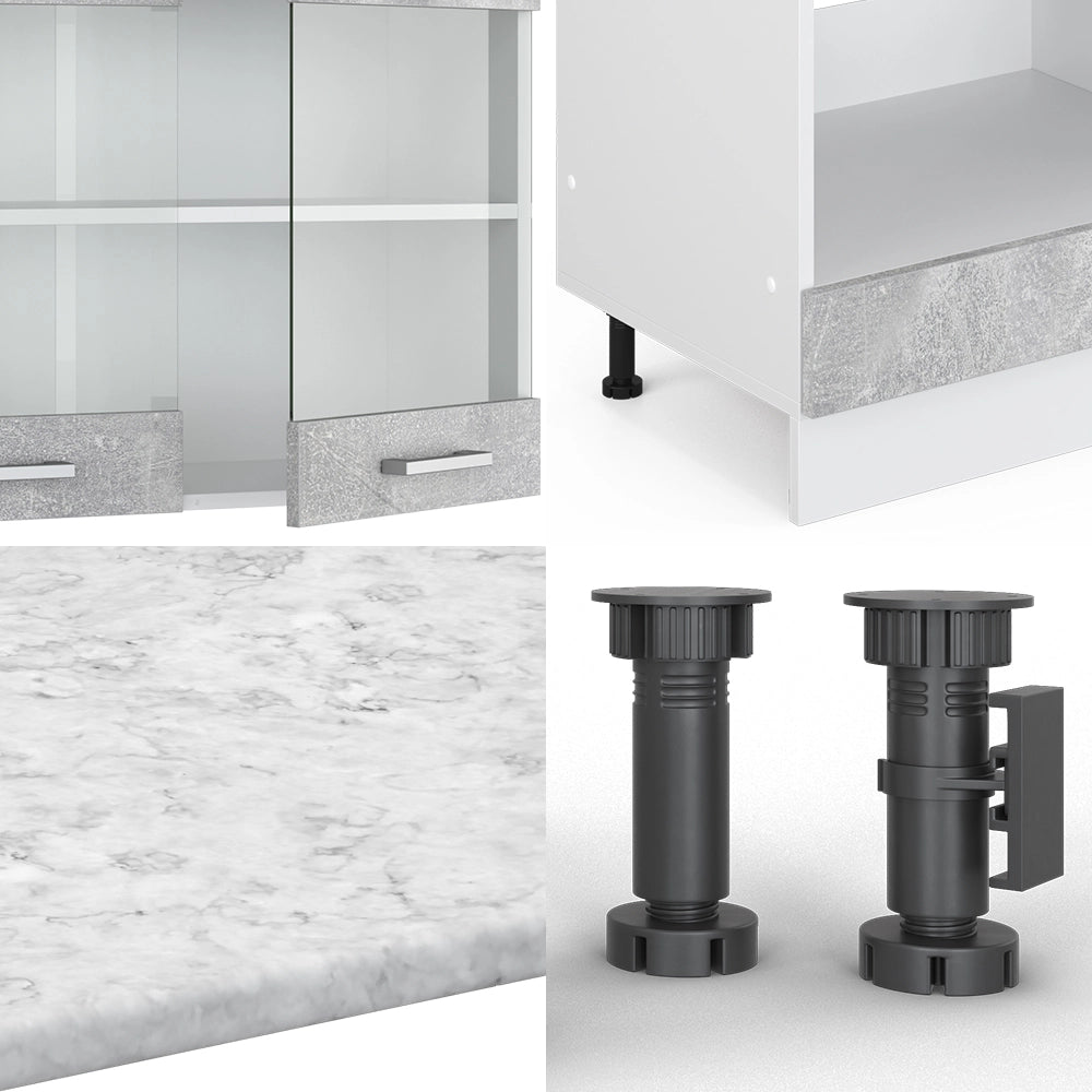 Cucina angolare completa R-Line Calcestruzzo/Bianco 287 x 227 cm senza piano di lavoro Vicco