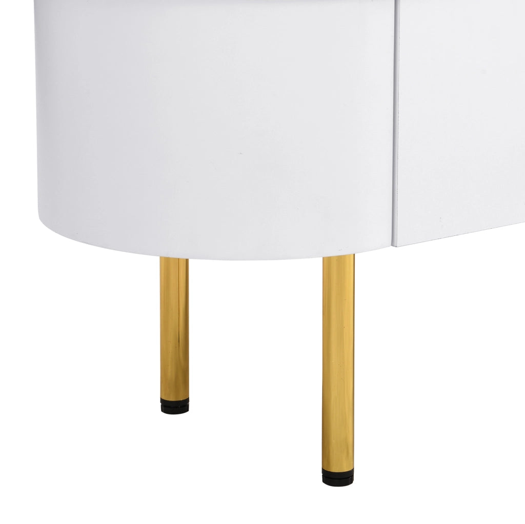 Mobile TV con 3 cassetti 174x35x41 cm in MDF bianco con maniglie e gambe oro