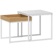 Set di Tavolini da Caffè Impilabili Moderni con Vassoio, 45x45x45 cm, Bianco e Rovere