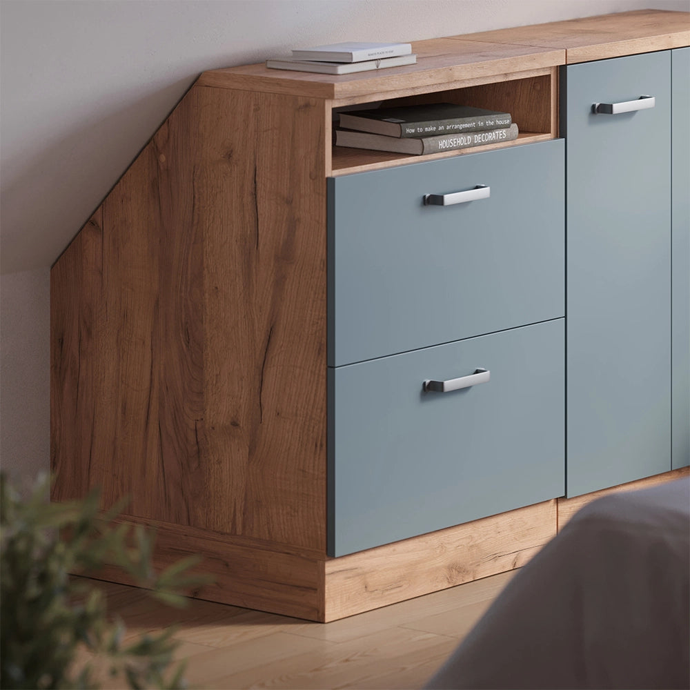 Mobile sottotetto Rion Grigio-blu/Rovere dorato 60 x 83.8 cm con 2 cassetti, carcassa 60 cm profondità Vicco