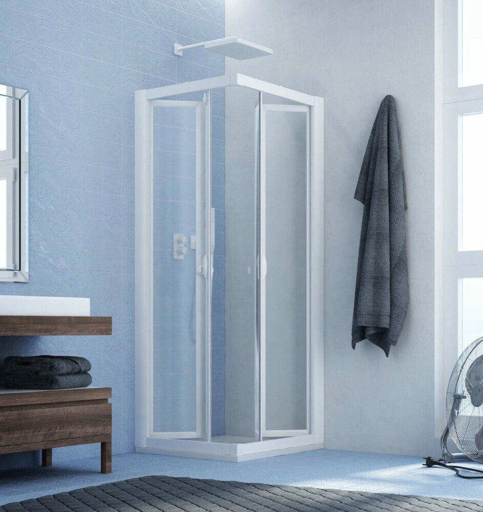 Cabina Doccia ad Angolo con Doppia Apertura Soffietto Interna Acrilico 2.2mm Telaio PVC Bianco - Misura: 75 x 75 x h185