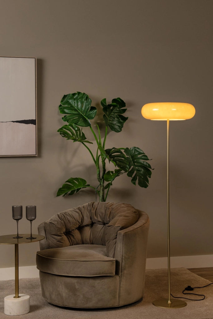 Lampada da terra donut retro 3xG9 vetro grigio oro SENTINO Lucide