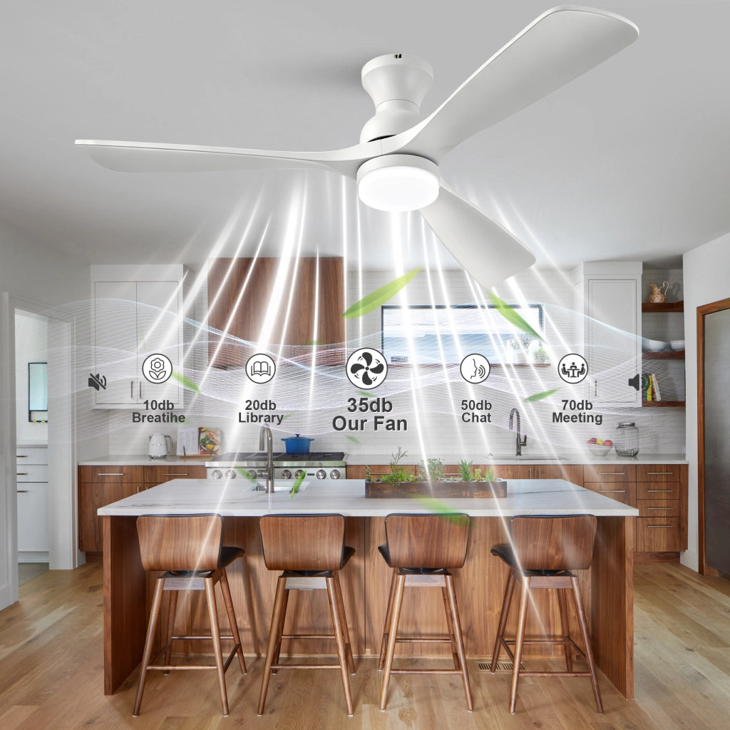 Ventilatore da soffitto bianco 52 pollici con illuminazione e telecomando, 3 pale legno massello, 3CCT dimmerabile, 6 velocit¨¤ silenzioso