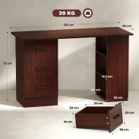 Scrivania per Ufficio con 3 Cassetti e 3 Ripiani Aperti in Legno, 120x49x72cm, Noce