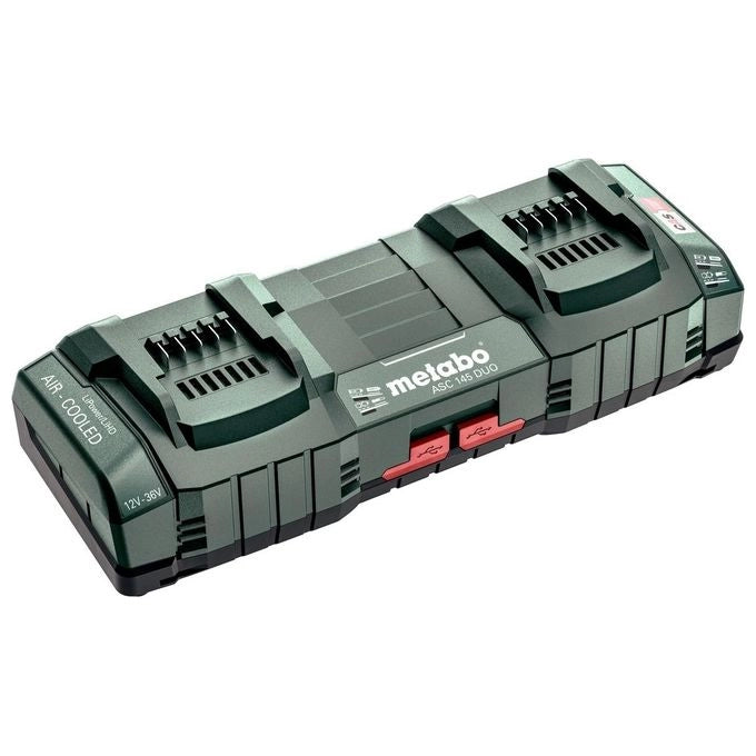Metabo 627495000 ASC 145 DUO Caricabatterie Doppio Rapido 12 36 V con Tecnologia AIR COOLED Due Porte USB 1 5 A ciascuna Peso 1 49 Kg colore Nero