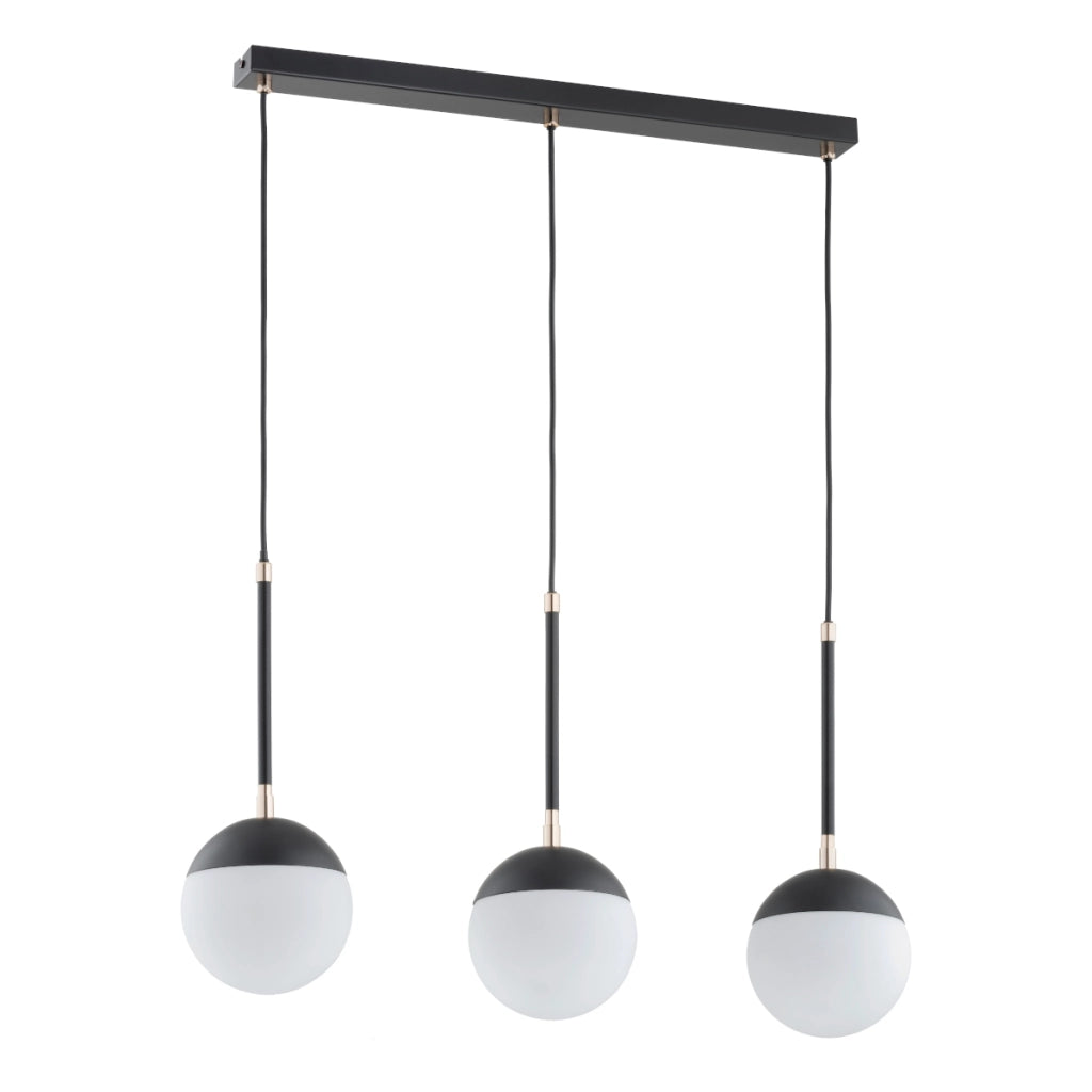 Lampada sospesa VOLDA nera 3 luci sfere vetro bianco E14