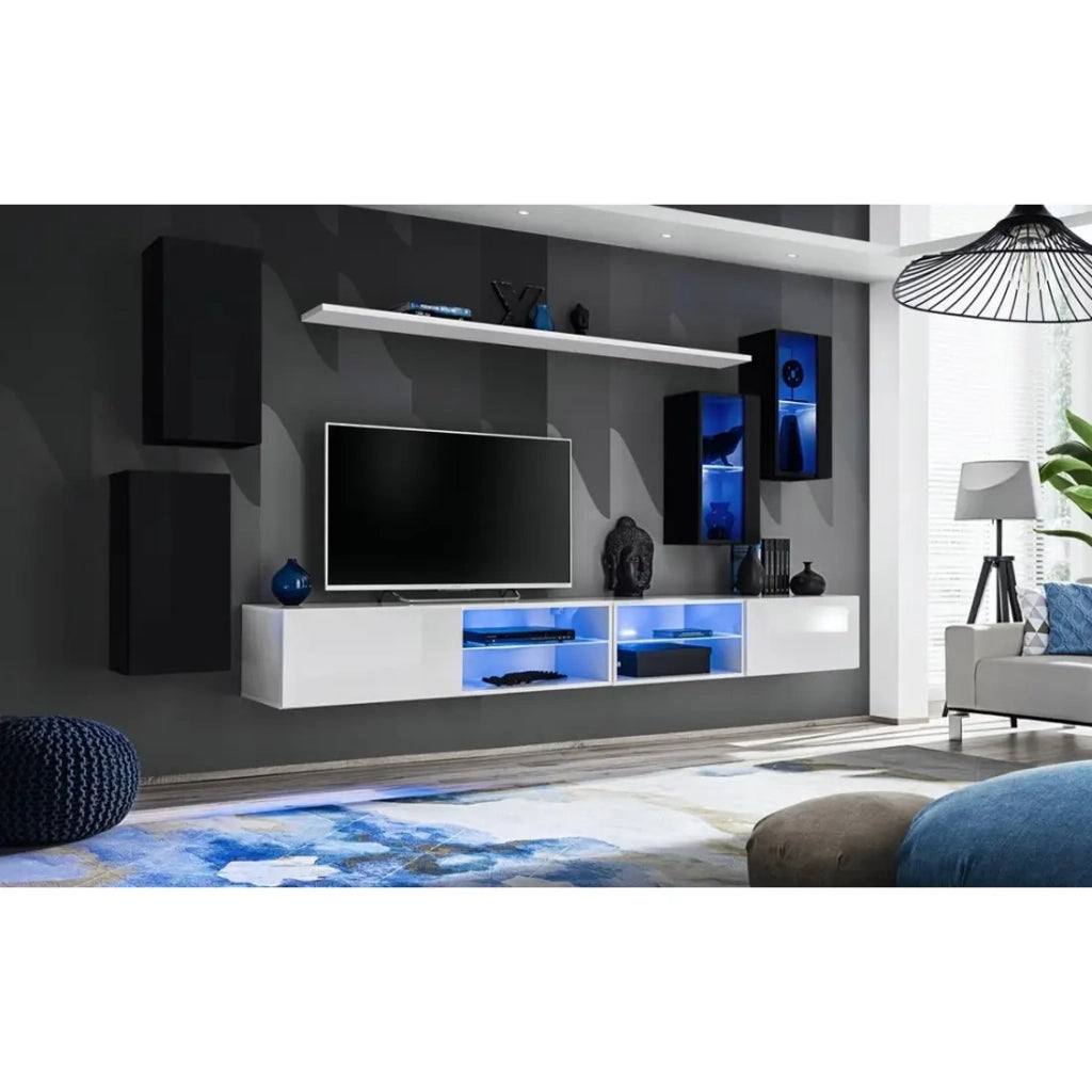Set di mobili da soggiorno SWITCH XXV – LED – Nero e Bianco – Design sospeso