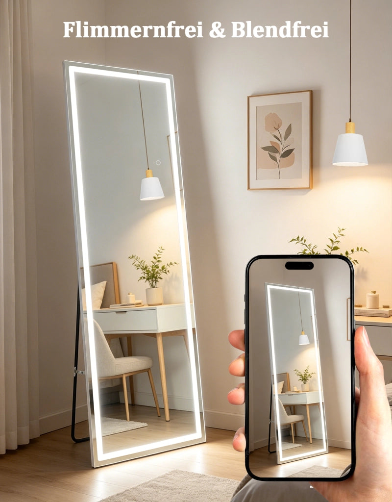 ZMH Specchio a figura intera Illuminato 150cm Specchio da Terra e Parete Full Length Standing Mirror