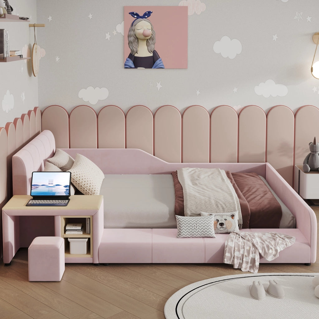 Letto Combinato 140 x 200 cm; Letto Singolo - Scrivania; Sgabello e Mensola - Rosa