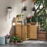 Tavolo da Giardino con Armadio e Scaffali con Piedini Antiscivolo in Legno di Abete, Giallo