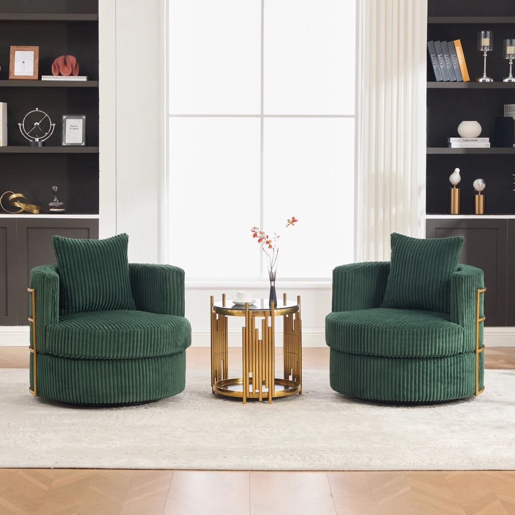 Poltrona girevole 360° con contenitore e seduta imbottita in corduroy verde smeraldo 76×79×78 cm