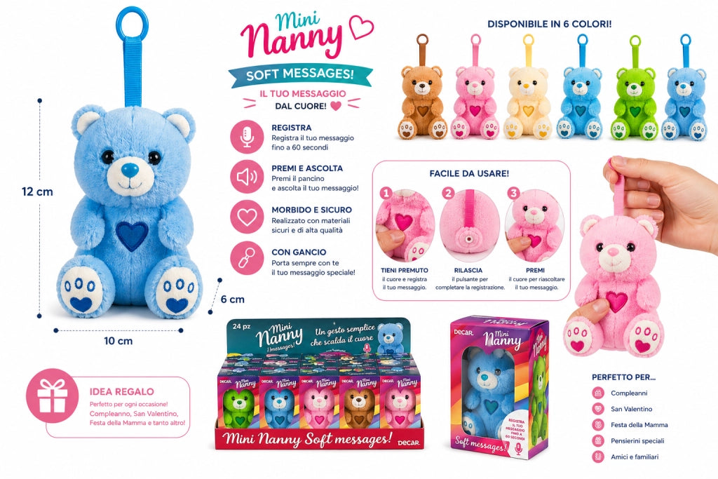 Orsetto Peluche con Registrazione Vocale, 12 cm, Portachiavi, 6 Colori, Regalo per Bambini Orsetto Peluche con Registraz