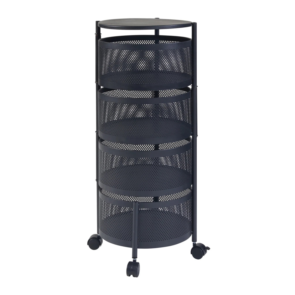 Carrello di servizio carrello da cucina/soggiorno mobile contenitore a 4 ripiani 75 x 33 cm acciaio nero 03_0009248