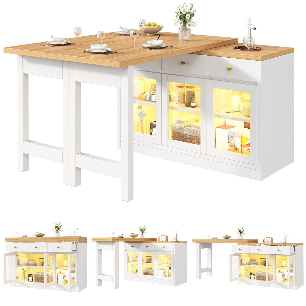 Tavolo da Cucina Allungabile con LED e Cassetti ¨C MINIMAL ¨C Bianco/Nero, 120-200 cm