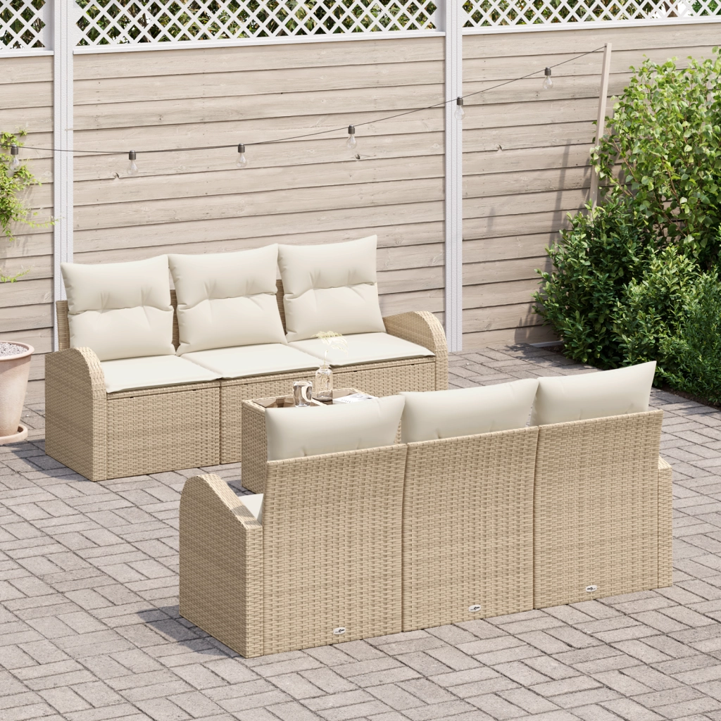 Set Divano da Giardino 7 Pezzi con Cuscini Beige Rattan Polietileno